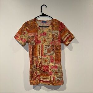 Orange Patchwork Scrub Top